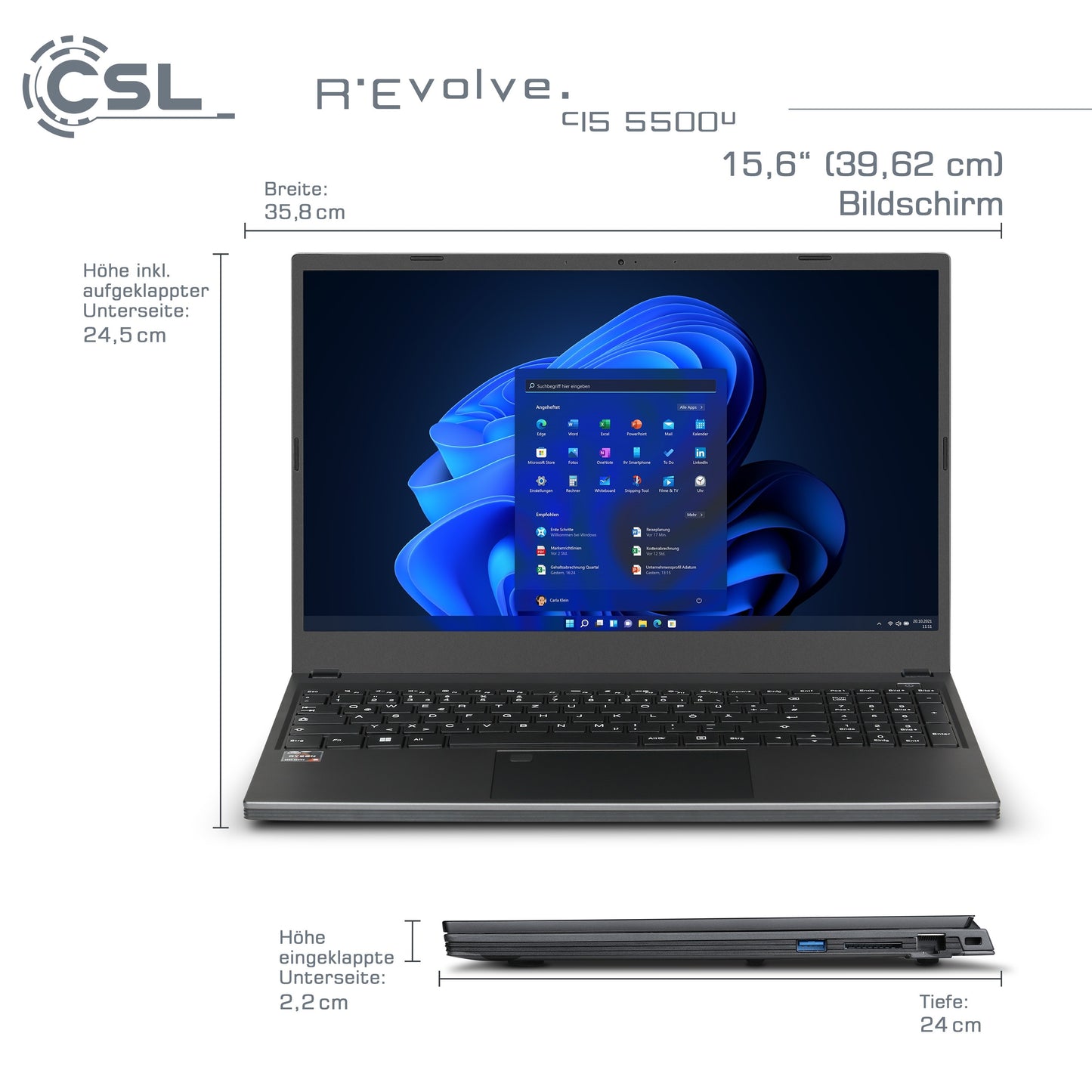 Notebook | CSL R'Evolve C15 | 5500U | 8GB | 500GB | Windows 11 Pro | Neu