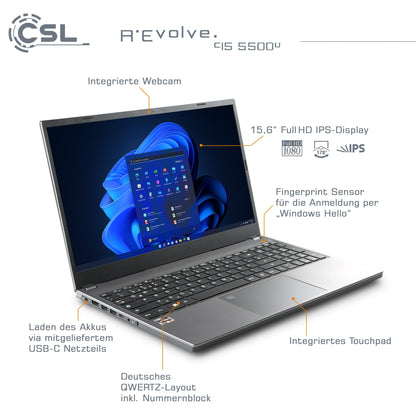 Notebook Laptop R'Evolve C15 5500U / 8GB RAM / 500GB / WIN11 Pro | Neu & OVP