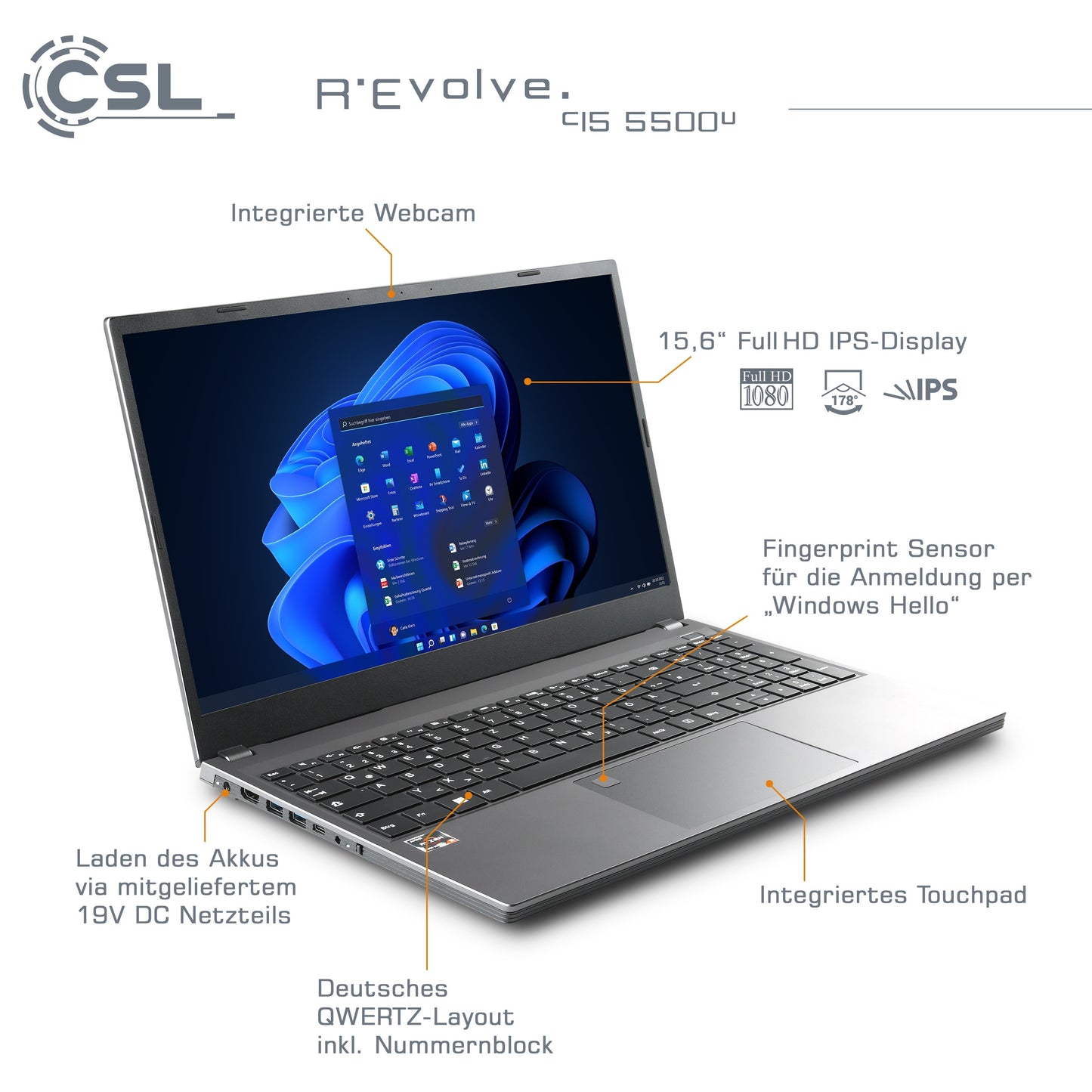 Notebook | CSL R'Evolve C15 | 5500U | 8GB | 500GB | Windows 11 Pro | Neu