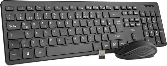 Rii Tastatur Maus Set kabellos, Funktastatur mit Maus, Wireless Keyboard and Mouse, Für PC/Laptop/Windows/Smart TV, Deutsches Layout - schwarz NEU