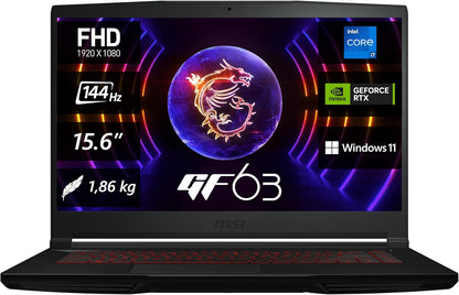 MSI Thin GF63 | Gaming Laptop | 15,6 Zoll FHD | Intel Core i5 | 16 GB | 512 GB | NVIDIA RTX 2050 | Windows 11 H | NEU