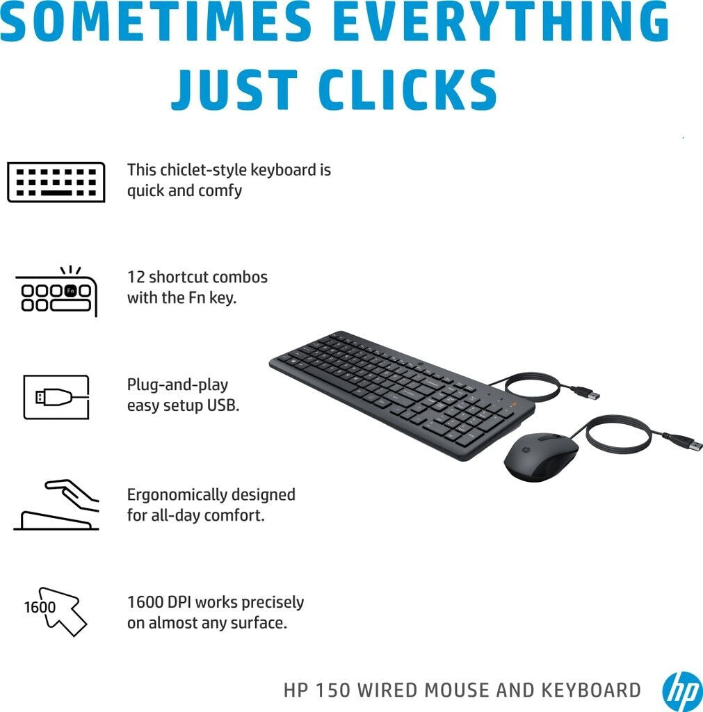 HP | Tastatur & Maus | USB 150 Wired Mouse & Keyboard Combo | DE QWERTZ | Neu & OVP